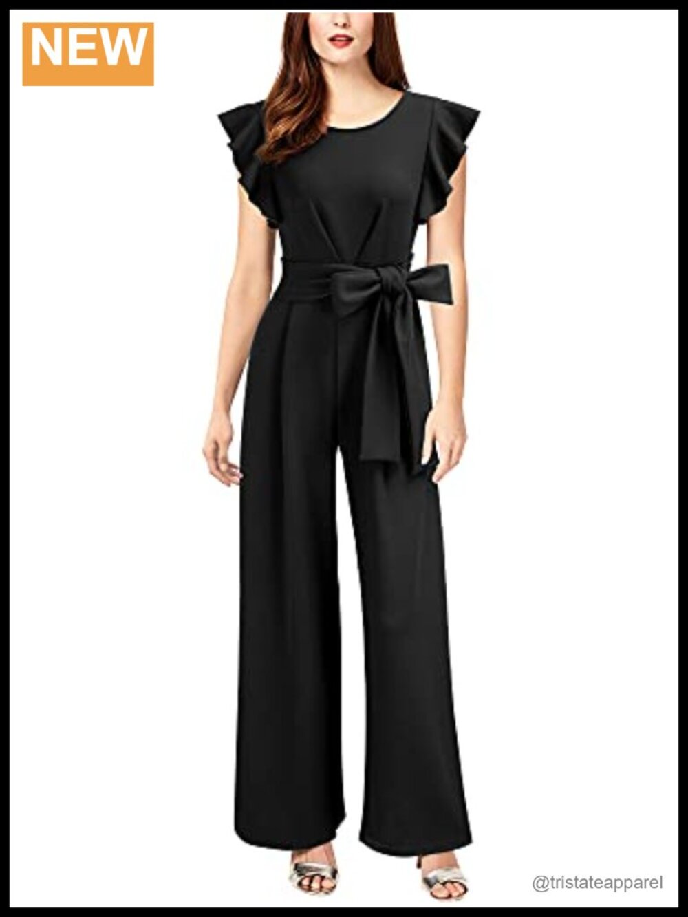 Knitee Sleeveless Ruffle Wide Leg Jumpsuit with Belt Stretchy